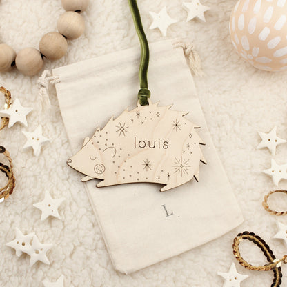 hedgehog personalized wooden folksy christmas ornaments