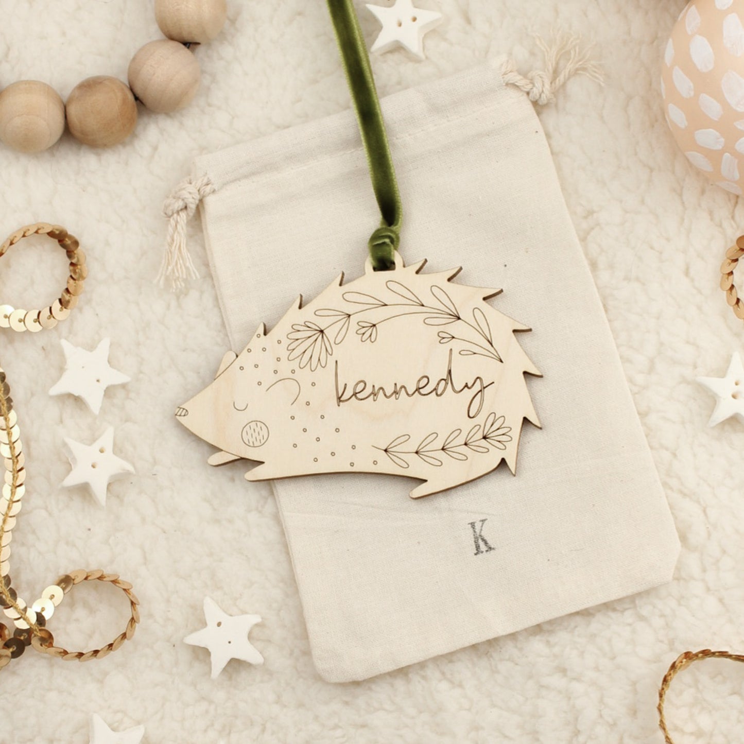 hedgehog personalized wooden folksy christmas ornaments