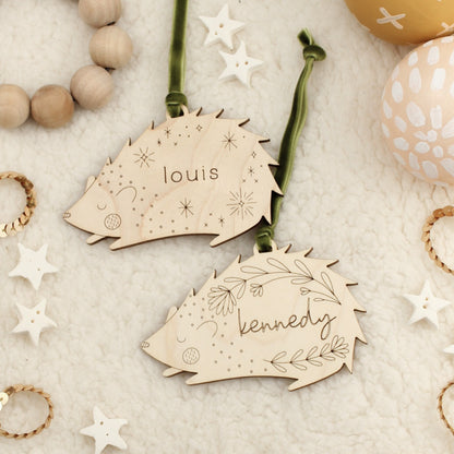 hedgehog personalized wooden folksy christmas ornaments