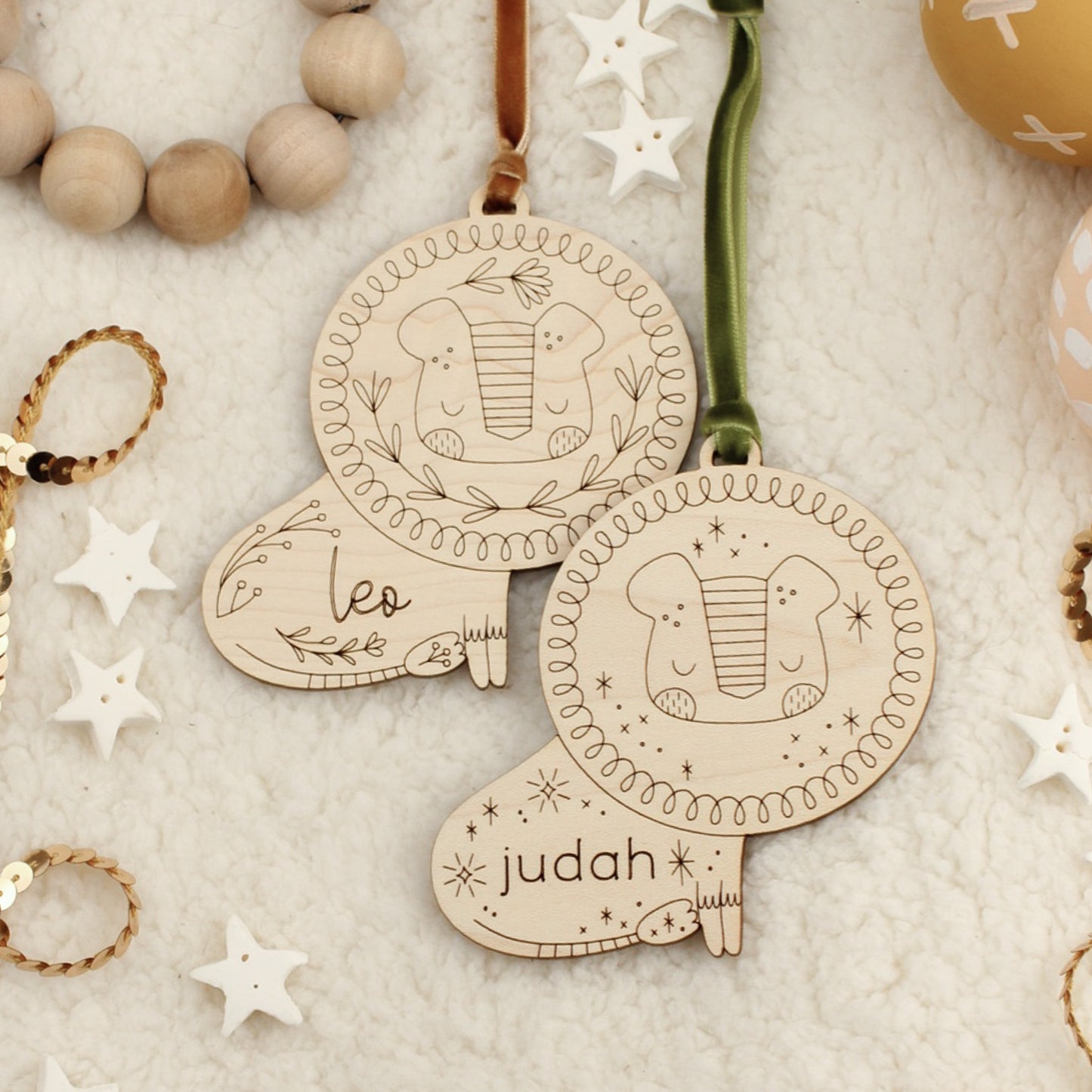 lion personalized wooden folksy christmas ornaments