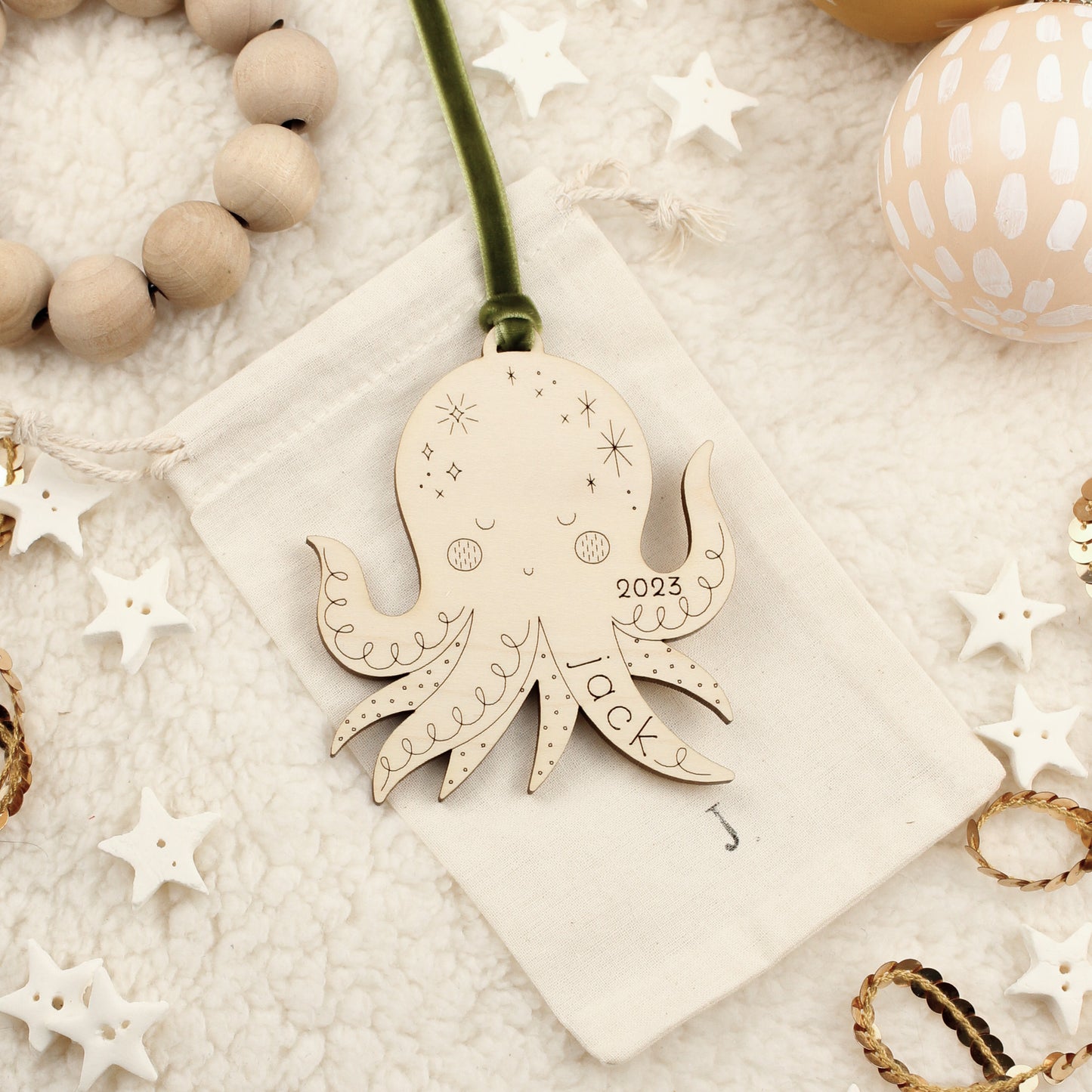 octopus personalized wooden folksy christmas ornaments