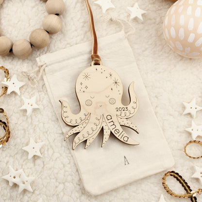octopus personalized wooden folksy christmas ornaments