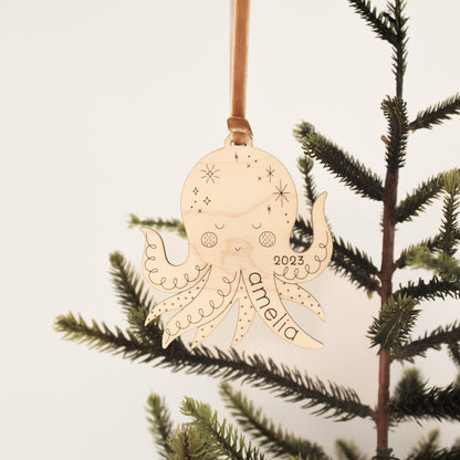 octopus personalized wooden folksy christmas ornaments