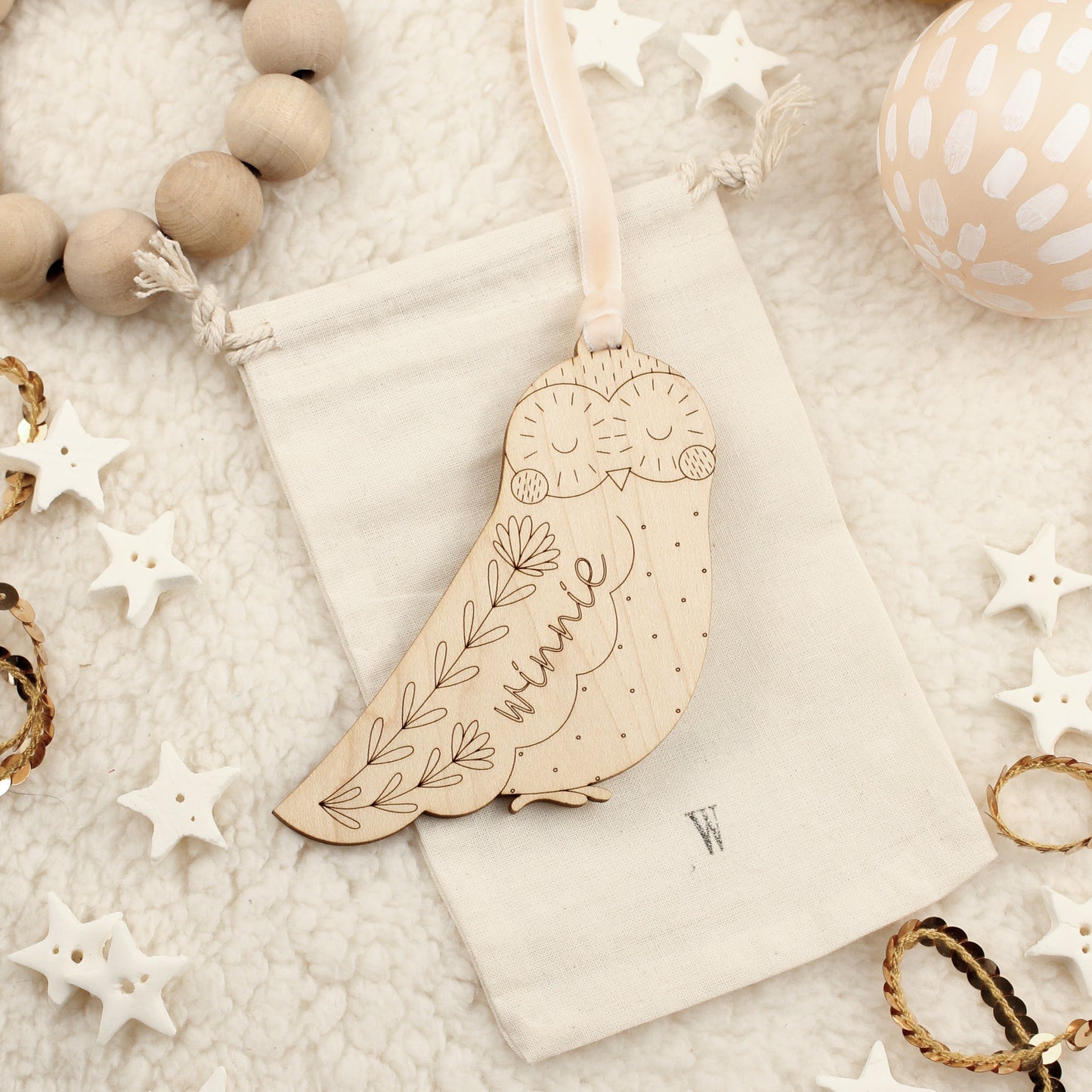 owl personalized wooden folksy christmas ornaments