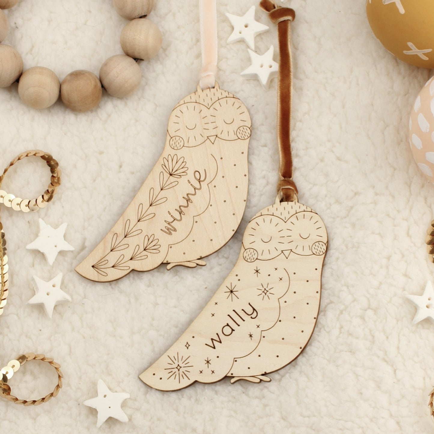 owl personalized wooden folksy christmas ornaments