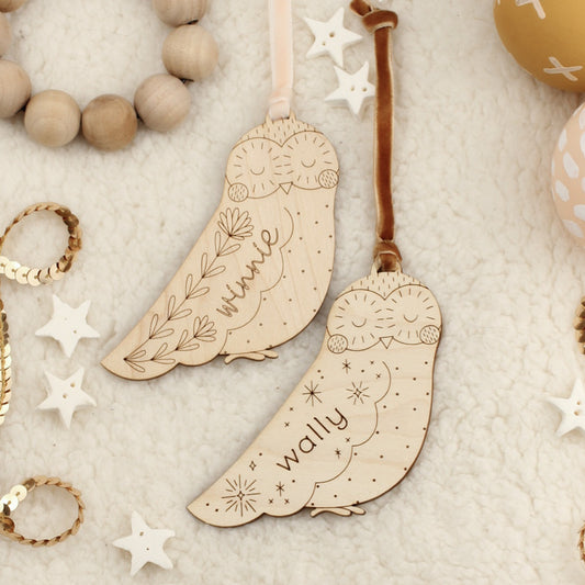 owl personalized wooden folksy christmas ornaments