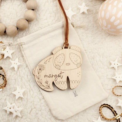 panda personalized wooden folksy christmas ornaments