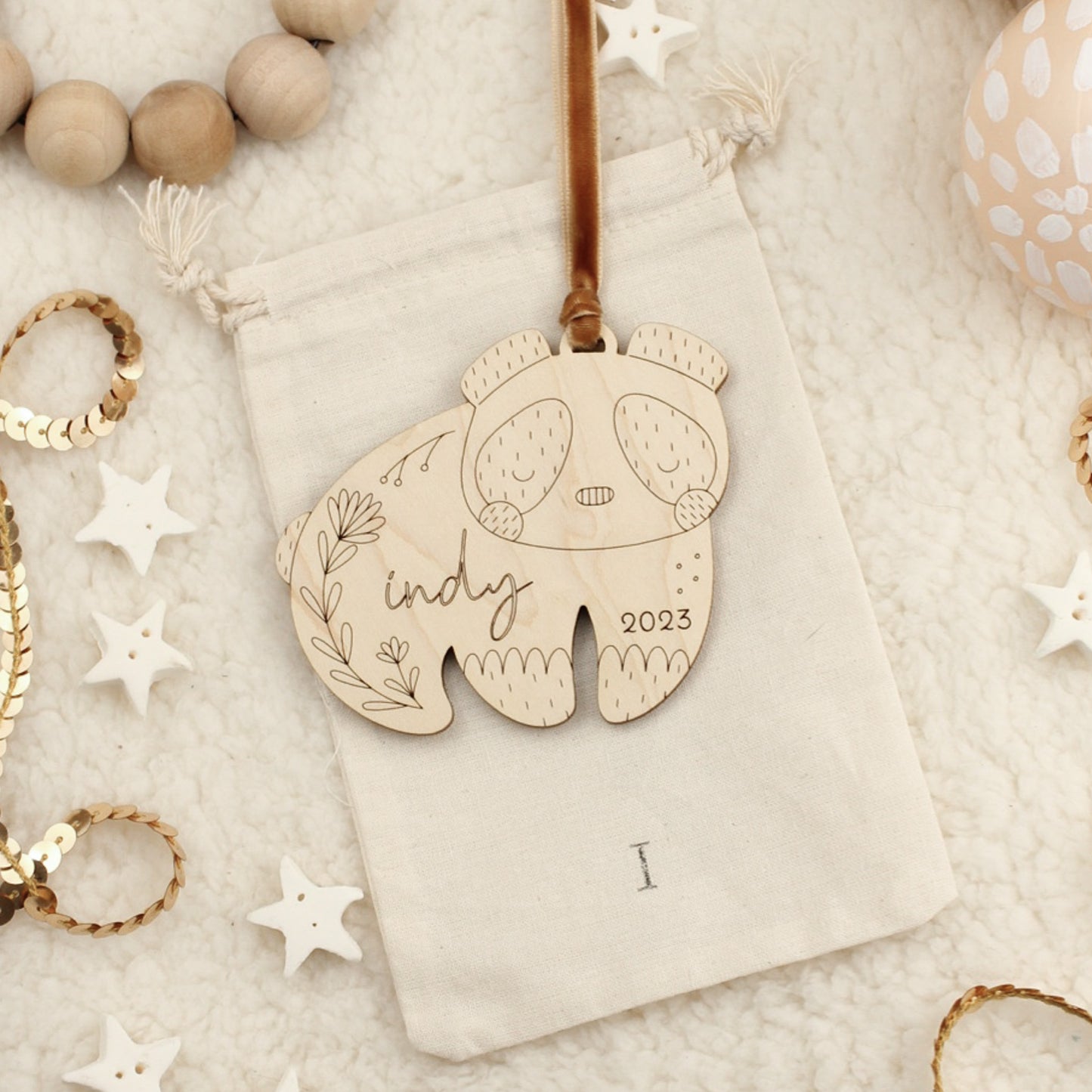 panda personalized wooden folksy christmas ornaments