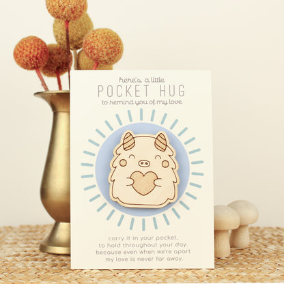 animal friend pocket hugs, wooden token