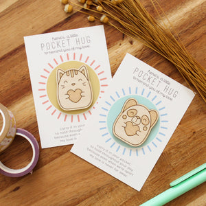 animal friend pocket hugs, wooden token