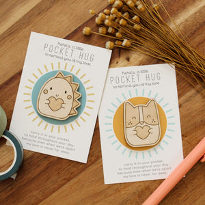 animal friend pocket hugs, wooden token