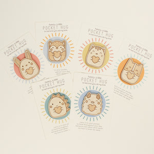 animal friend pocket hugs, wooden token