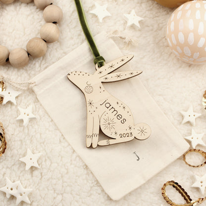rabbit personalized wooden folksy christmas ornaments
