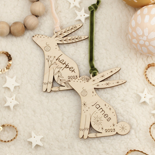 rabbit personalized wooden folksy christmas ornaments