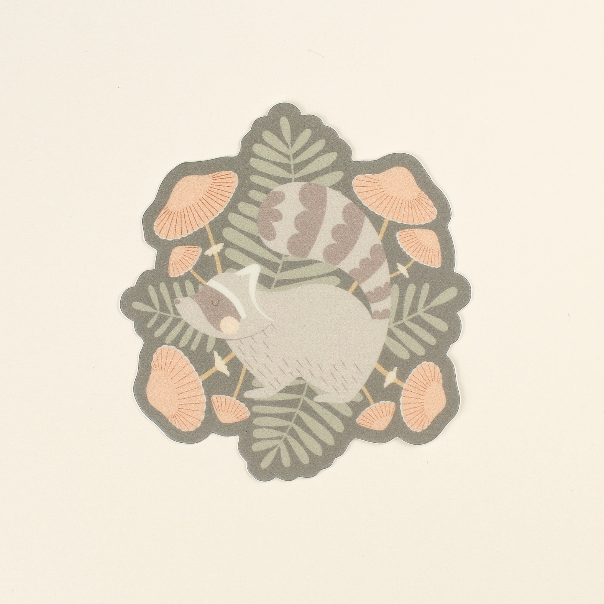 raccoon and mushrooms, series 4 vinyl sticker