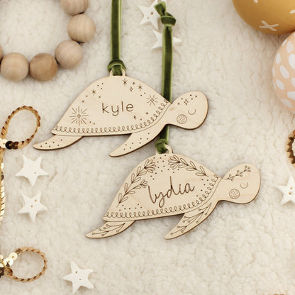 sea turtle personalized wooden folksy christmas ornaments