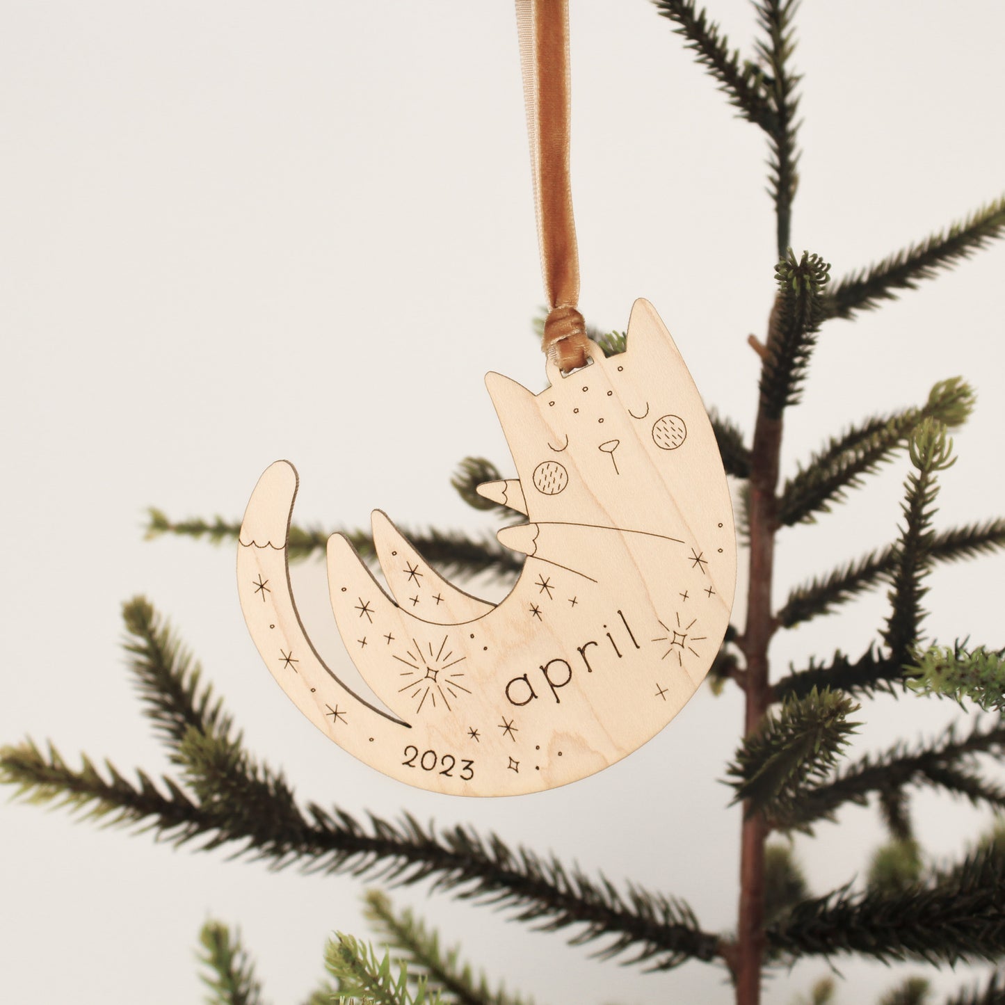 cat, sleeping personalized wooden folksy christmas ornaments