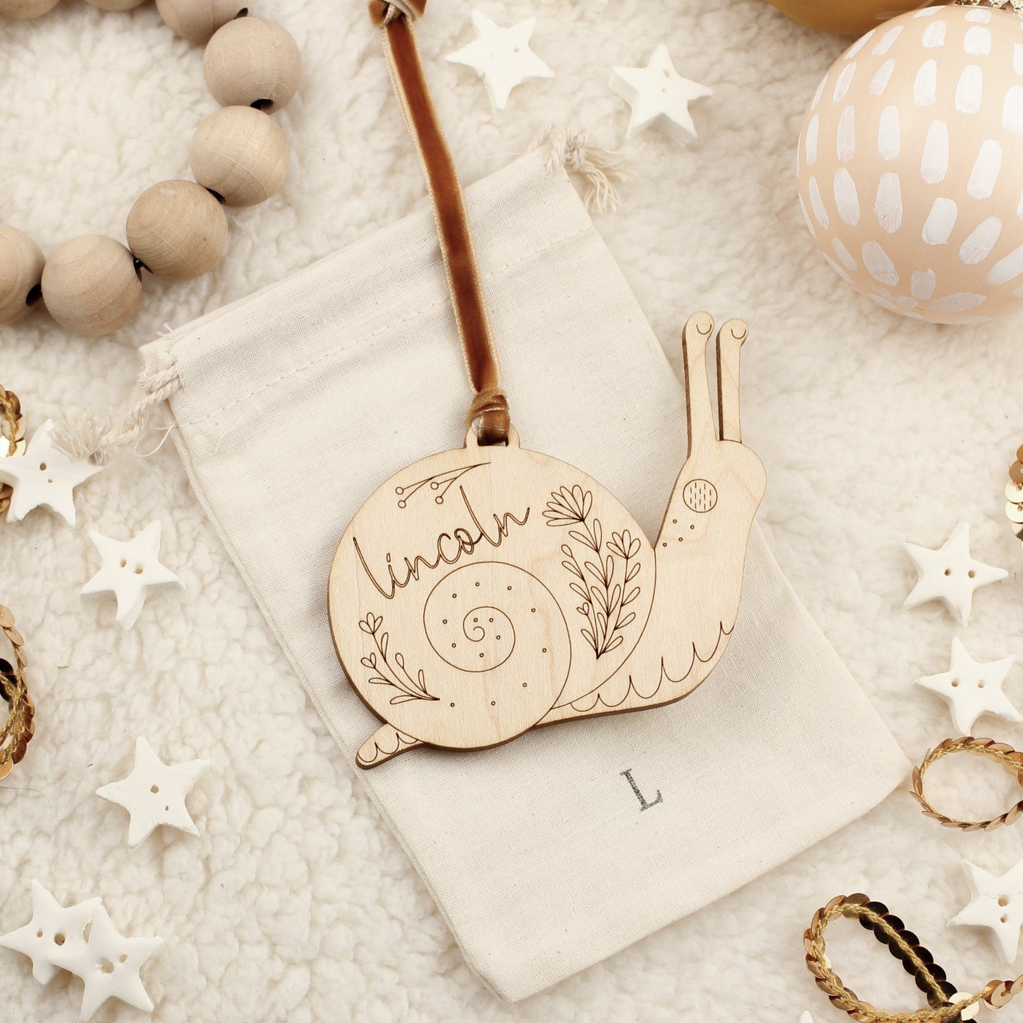 snail personalized wooden folksy christmas ornaments