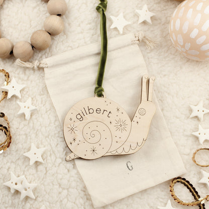 snail personalized wooden folksy christmas ornaments