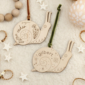 Snail Personalized Wood Ornament
