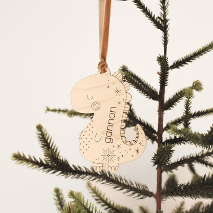 t-rex dinosaur personalized wooden folksy christmas ornaments