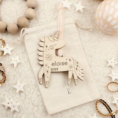 unicorn personalized wooden folksy christmas ornaments