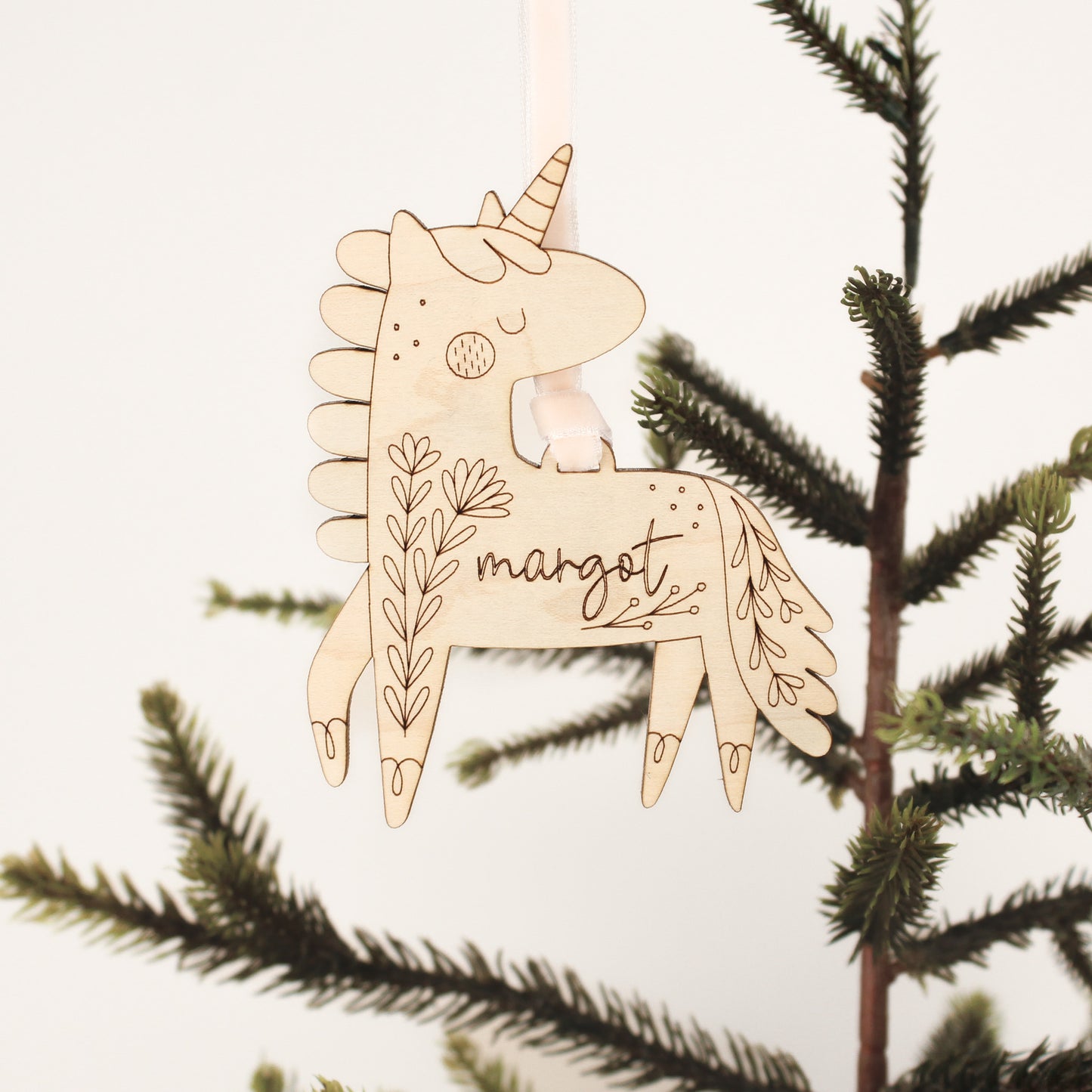 unicorn personalized wooden folksy christmas ornaments