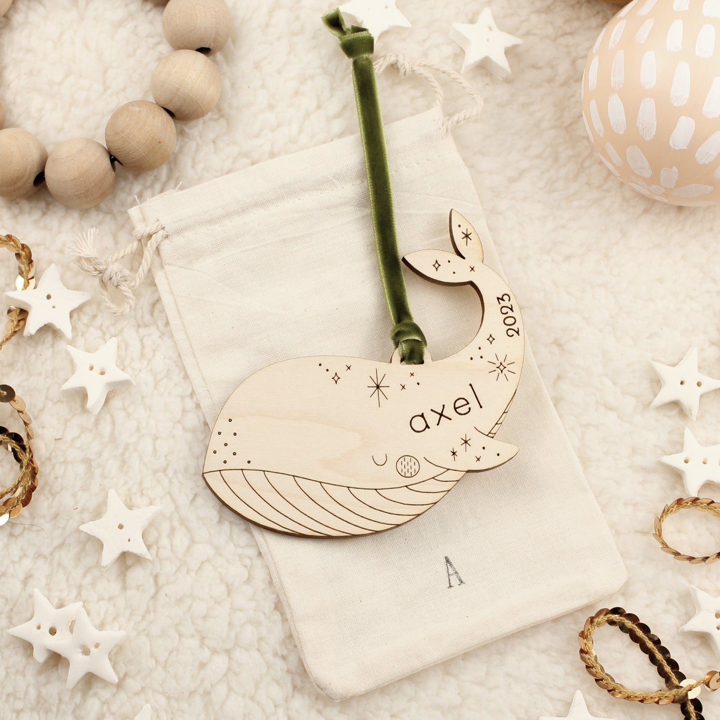 whale personalized wooden folksy christmas ornaments