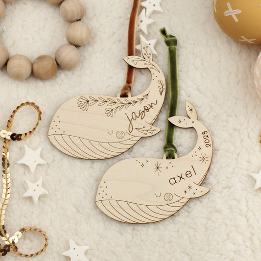 whale personalized wooden folksy christmas ornaments