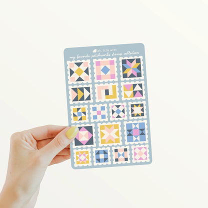 Quilt Block Stamp Collection Sticker Sheet | 4x6