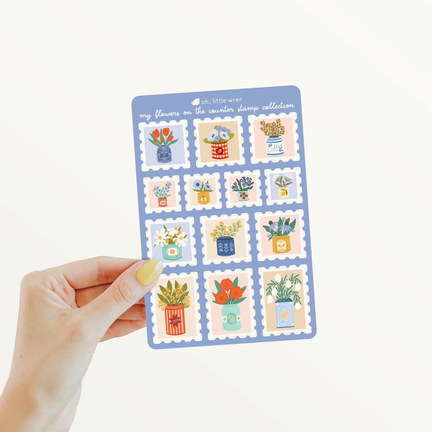 Jars of Flowers Stamp Collection Sticker Sheet | 4x6 inches