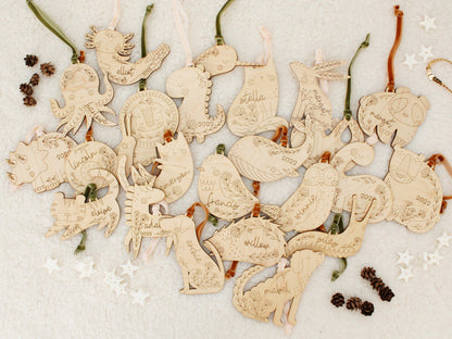 axolotl personalized wooden folksy christmas ornaments