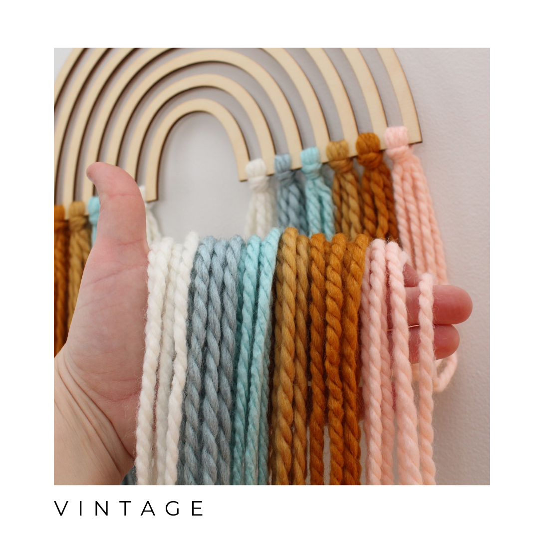 wooden rainbow yarn art wall hanging • multiple colors available