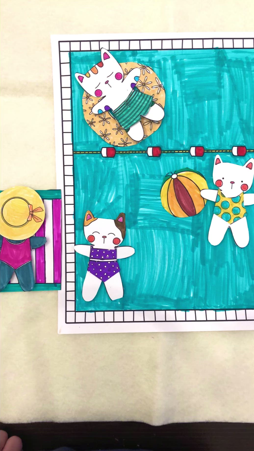 DIGITAL paper doll floating cats summertime printable