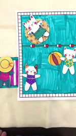 load and play video in gallery viewer, DIGITAL paper doll floating cats summertime printable
