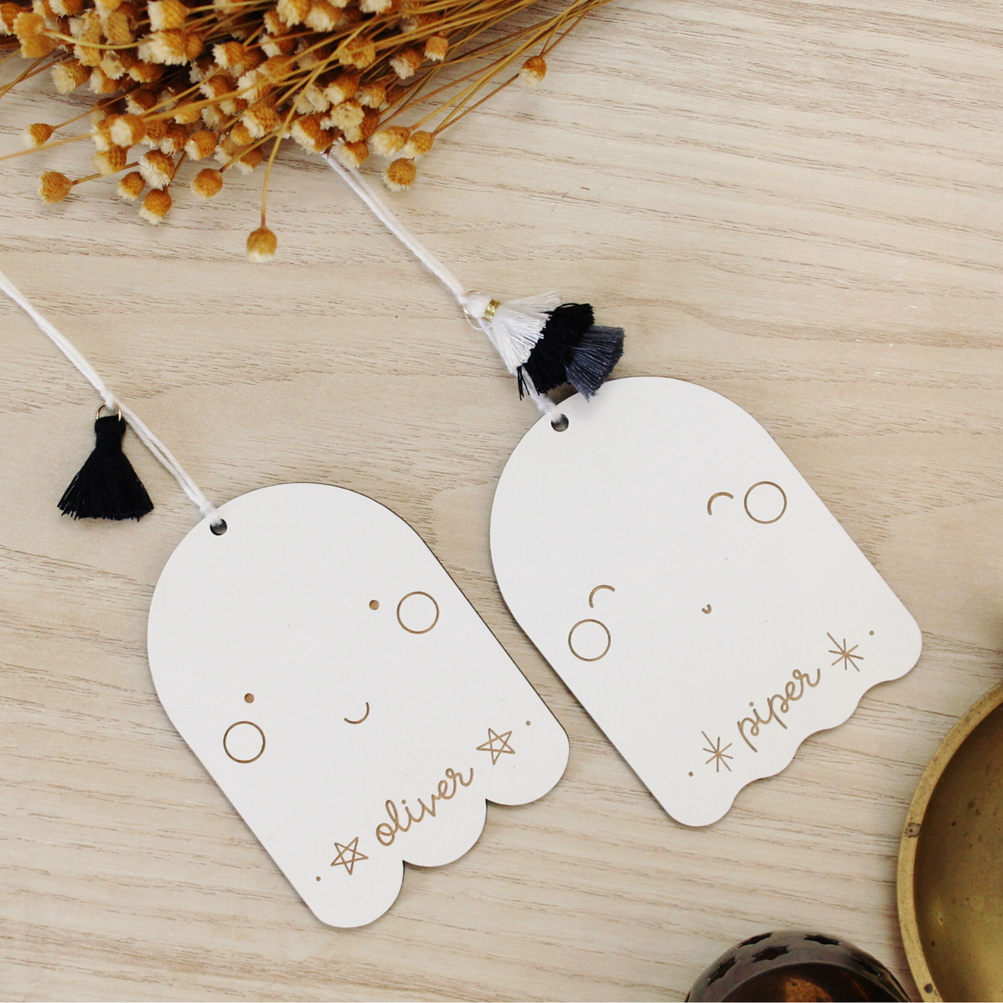 wooden folk ghost custom halloween tag