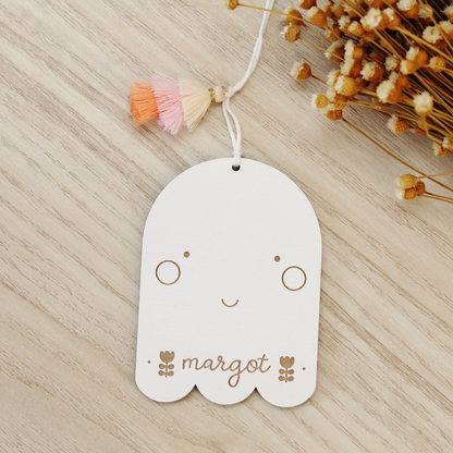 wooden folk ghost custom halloween tag