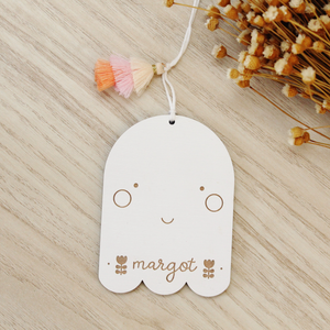 wooden folk ghost custom halloween tag