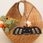 load image into gallery viewer, wooden bat customizable halloween name tag, boo basket tag
