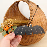 load image into gallery viewer, wooden bat customizable halloween name tag, boo basket tag
