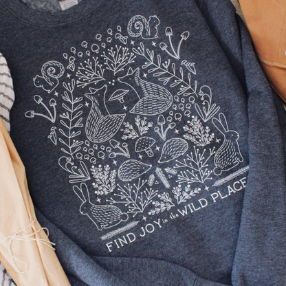 adult uni-sex sweatshirt, find joy in the wild places, dark grey