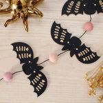 load image into gallery viewer, vertical bats wooden folk halloween garland cute spooky pom poms
