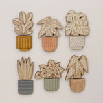 load image into gallery viewer, collection of six assorted wooden houseplant magnets for mixing and matching.

