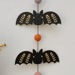 load image into gallery viewer, vertical bats wooden folk halloween garland cute spooky pom poms
