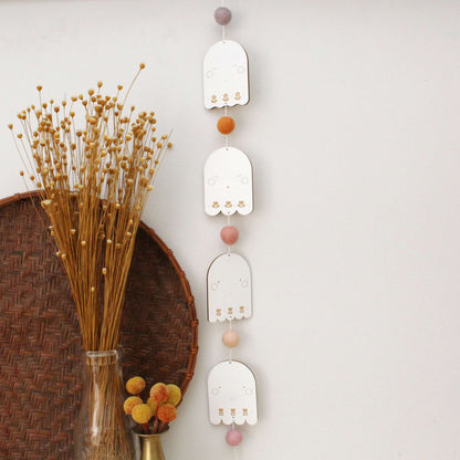 vertical ghosts wooden folk halloween garland, floral