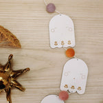 load image into gallery viewer, vertical ghosts wooden folk halloween garland, floral
