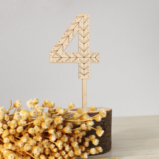 folksy floral wooden cake topper numbers.
