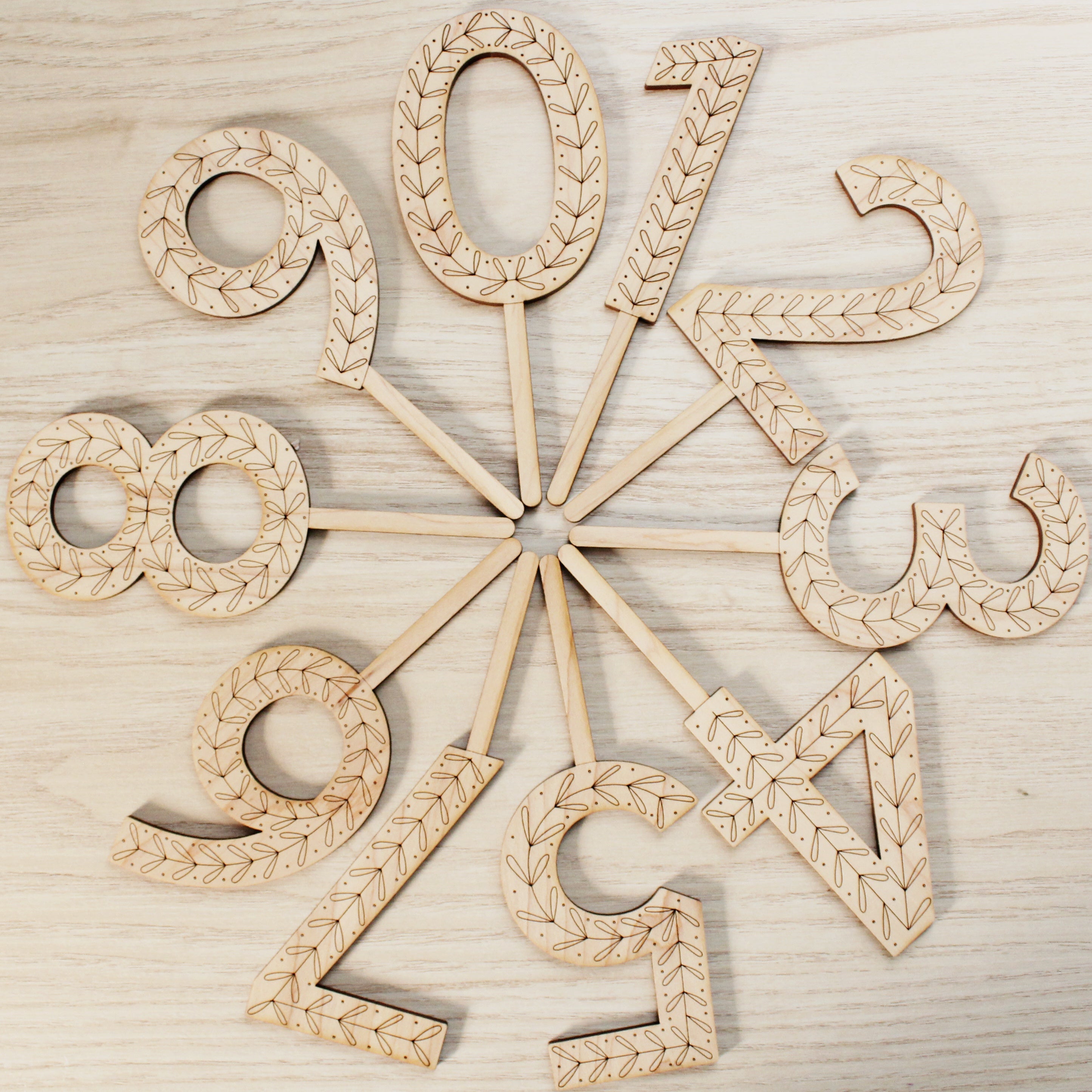 folksy floral wooden cake topper numbers.