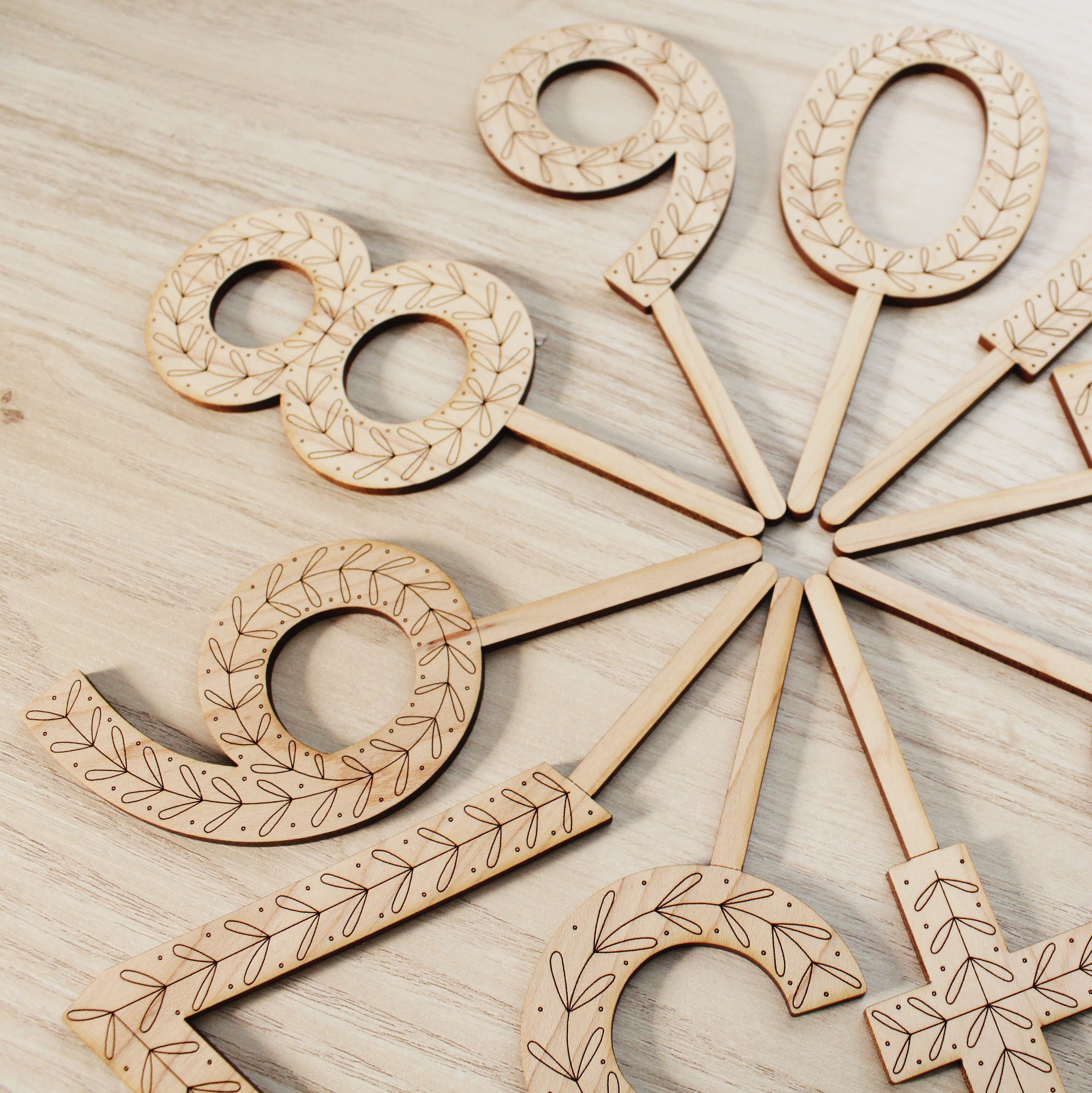 folksy floral wooden cake topper numbers.