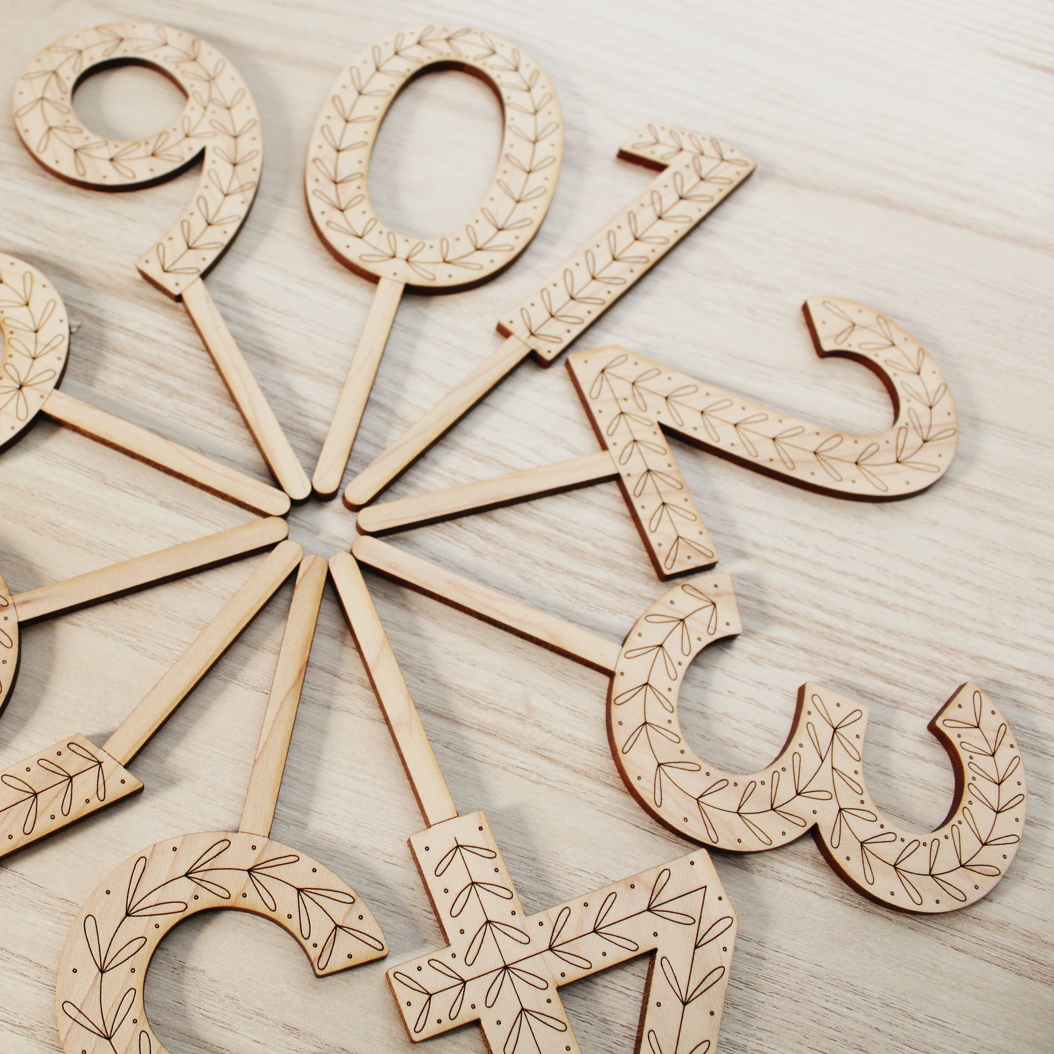 folksy floral wooden cake topper numbers.